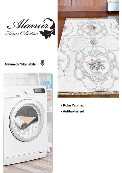 Dijital Mutfak Halısı Yıldız Deri Kaymaz Taban Saçaklı Modern Anabelle Gri modelleri