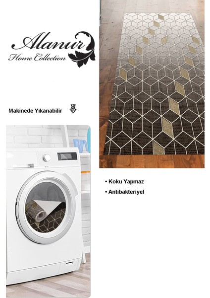 Dijital Mutfak Halısı Trend Keçe Kaymaz Taban Modern Daire Gri