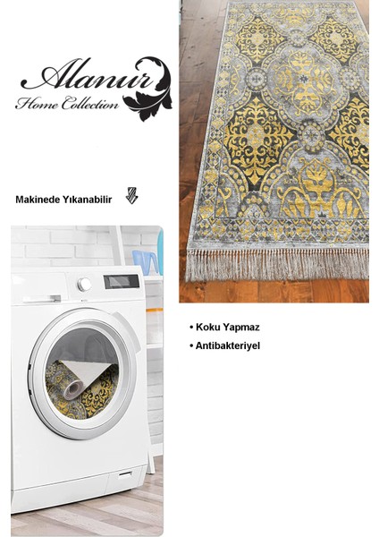 Dijital Mutfak Halısı Trend Keçe Kaymaz Taban Saçaklı Modern Osana Sarı modelleri