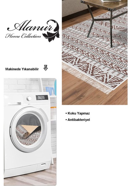 Dijital Salon Halısı Yıldız Deri Kaymaz Taban Saçaklı Iskandinav Adelia Kahve modelleri
