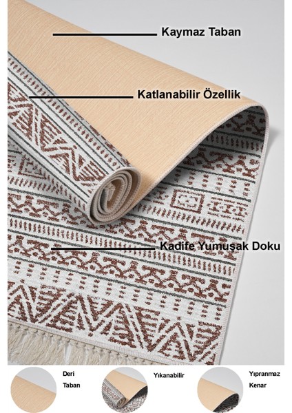Dijital Salon Halısı Yıldız Deri Kaymaz Taban Saçaklı Iskandinav Adelia Kahve indirimleri