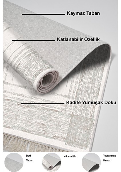 Dijital Salon Halısı Trend Keçe Kaymaz Taban Saçaklı Modern Rana Yeşil indirimleri