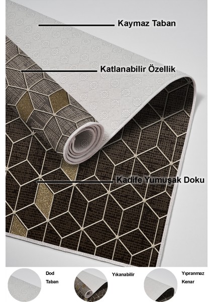 Dijital Mutfak Halısı Trend Keçe Kaymaz Taban Modern Daire Gri