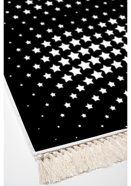 Dijital Salon Halısı Trend Keçe Kaymaz Taban Saçaklı Modern Willow Siyah fırsatları