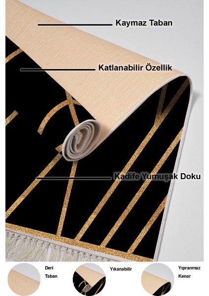 Dijital Salon Halısı Yıldız Deri Kaymaz Taban Saçaklı Modern Maud Gold indirimleri