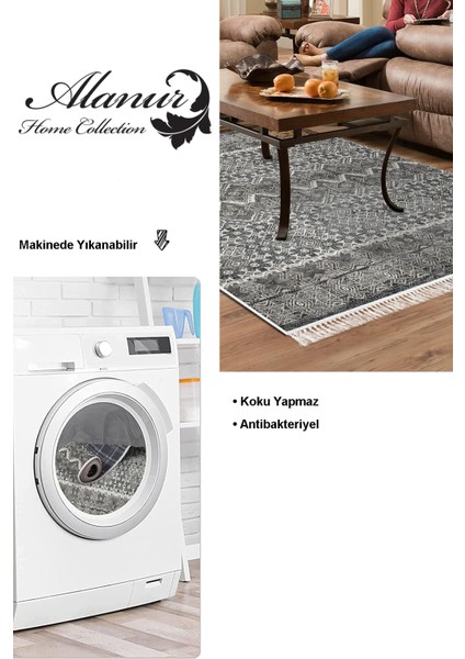 Dijital Salon Halısı Star Pamuk Kaymaz Taban Saçaklı Iskandinav Judie Gri