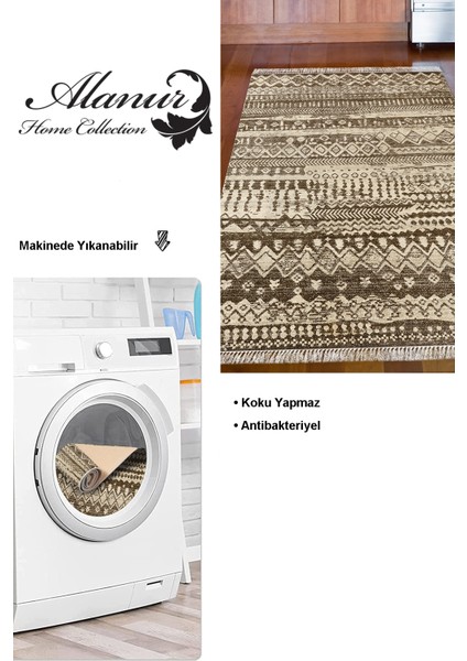 Dijital Mutfak Halısı Yıldız Deri Kaymaz Taban Saçaklı Iskandinav Ysabel Kahve modelleri