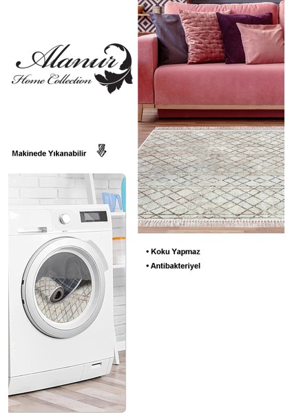 Dijital Salon Halısı Star Pamuk Kaymaz Taban Saçaklı Iskandinav Nydia Bej modelleri