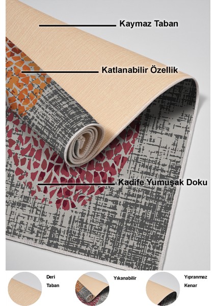Dijital Mutfak Halısı Yıldız Deri Kaymaz Taban Modern Saeran Krem Oranj Kırmızı