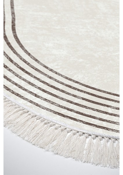 Dijital Mutfak Halısı Trend Keçe Kaymaz Taban Saçaklı Oval Modern Shelbi Bej fırsatları