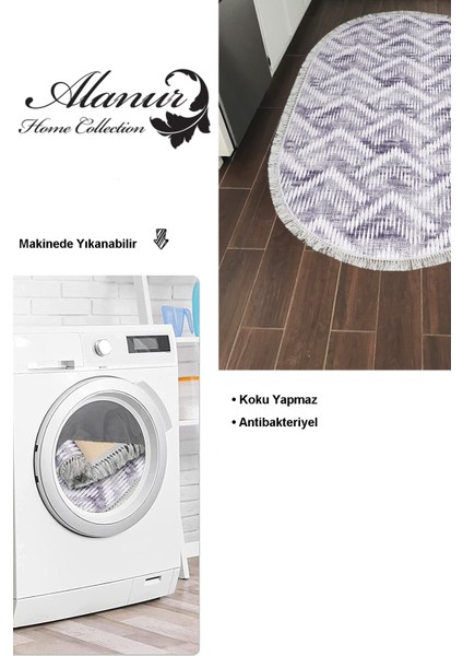 Dijital Mutfak Halısı Yıldız Deri Kaymaz Taban Saçaklı Oval Iskandinav Renata Gri