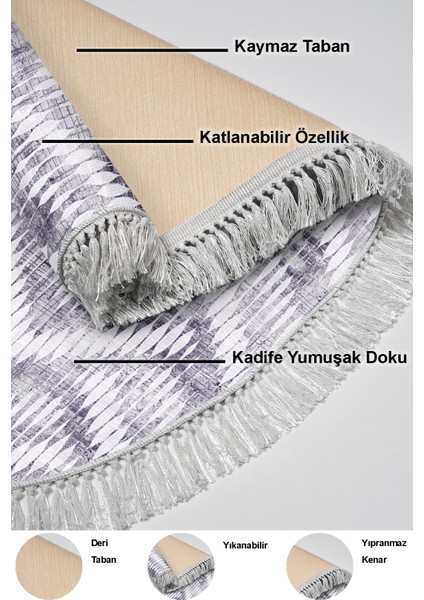 Dijital Mutfak Halısı Yıldız Deri Kaymaz Taban Saçaklı Oval Iskandinav Renata Gri