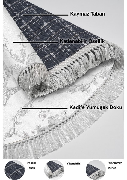 Dijital Mutfak Halısı Star Pamuk Kaymaz Taban Saçaklı Oval Modern Anabelle Gri