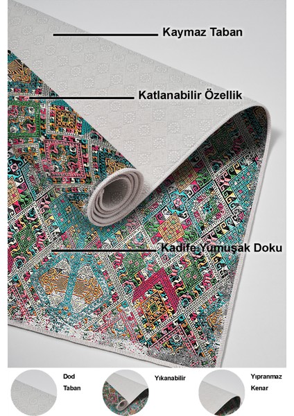 Dijital Mutfak Halısı Trend Keçe Kaymaz Taban Iskandinav Keona Renkli
