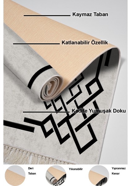 Dijital Mutfak Halısı Yıldız Deri Kaymaz Taban Saçaklı Modern Agnese Gri Siyah