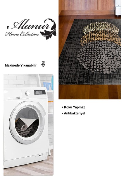 Dijital Mutfak Halısı Trend Keçe Kaymaz Taban Modern Saeran Bej Krem Mavi
