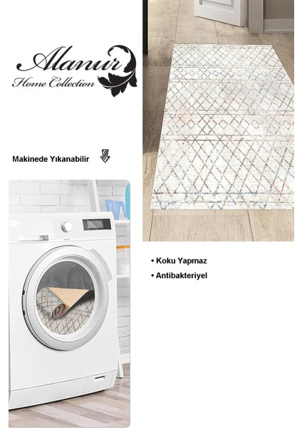 Dijital Mutfak Halısı Yıldız Deri Kaymaz Taban Iskandinav Nydia Bej