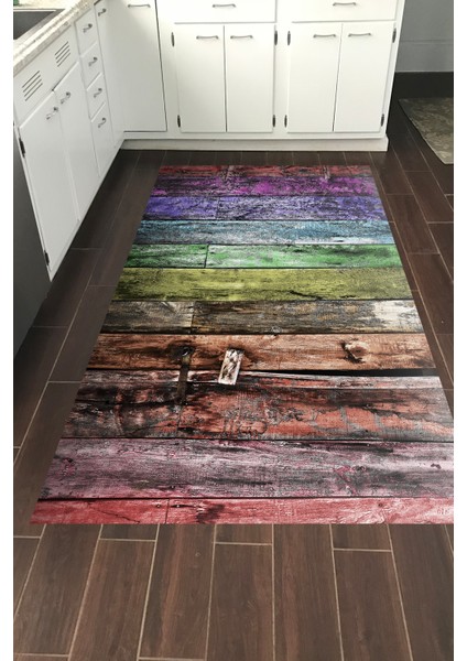 Dijital Mutfak Halısı Yıldız Deri Kaymaz Taban Modern Alannah Renkli