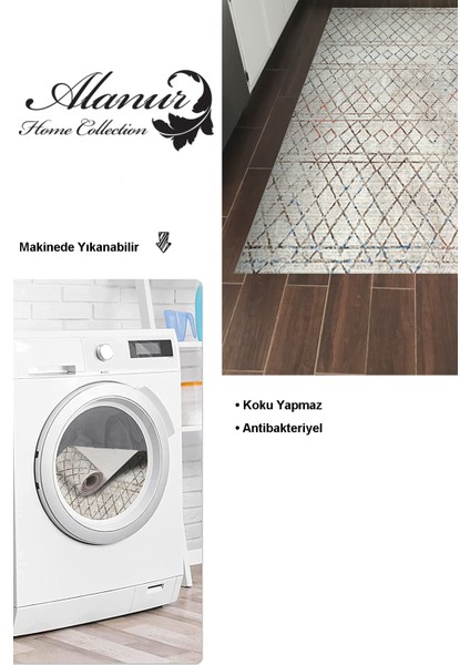 Dijital Mutfak Halısı Trend Keçe Kaymaz Taban Iskandinav Malu Bej