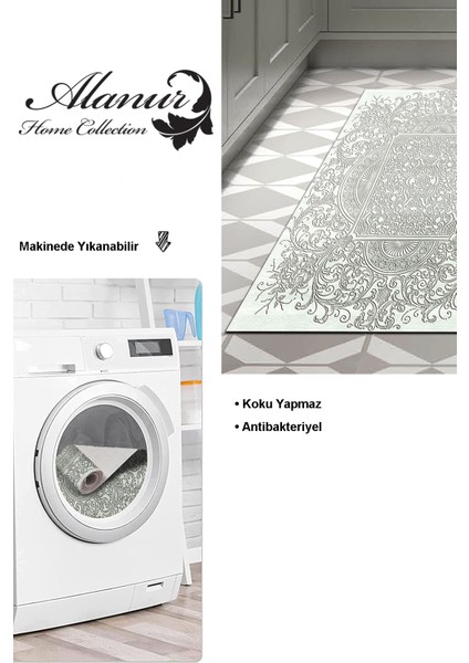 Dijital Mutfak Halısı Trend Keçe Kaymaz Taban Modern Katrina Yeşil modelleri