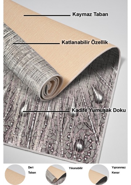 Dijital Mutfak Halısı Yıldız Deri Kaymaz Taban Modern Lee Pudra