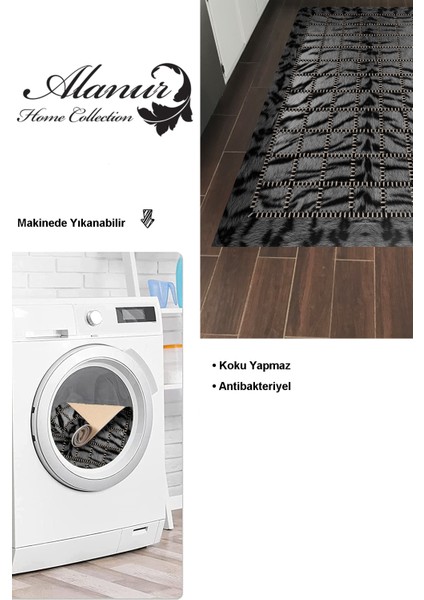 Dijital Mutfak Halısı Yıldız Deri Kaymaz Taban Modern Joelle Gri