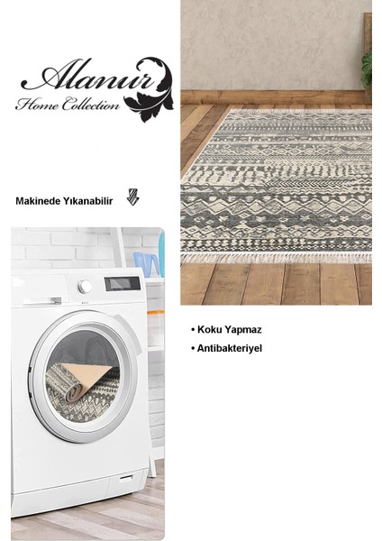 Dijital Salon Halısı Yıldız Deri Kaymaz Taban Saçaklı Iskandinav Earnestine Gri Bej modelleri