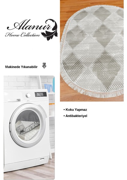 Dijital Mutfak Halısı Trend Keçe Kaymaz Taban Saçaklı Oval Iskandinav Amaris Bej