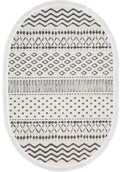 Dijital Mutfak Halısı Yıldız Deri Kaymaz Taban Saçaklı Oval Iskandinav Cade Bej fiyatları