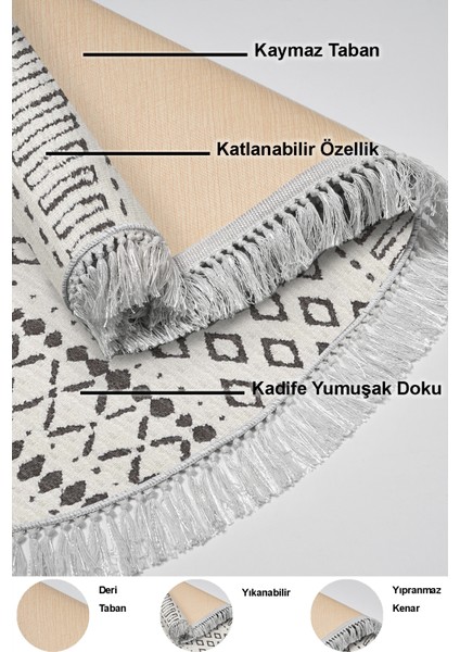 Dijital Mutfak Halısı Yıldız Deri Kaymaz Taban Saçaklı Oval Iskandinav Cade Bej indirimleri