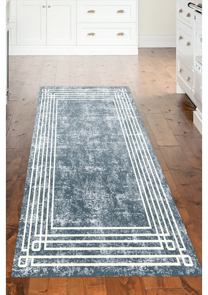 Dijital Mutfak Halısı Trend Keçe Kaymaz Taban Modern Shelbi Mavi