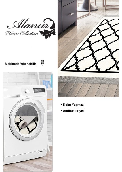 Dijital Mutfak Halısı Trend Keçe Kaymaz Taban Saçaklı Modern Mamie Bej modelleri