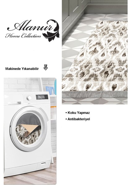 Dijital Mutfak Halısı Yıldız Deri Kaymaz Taban Saçaklı Iskandinav Annika Kahve
