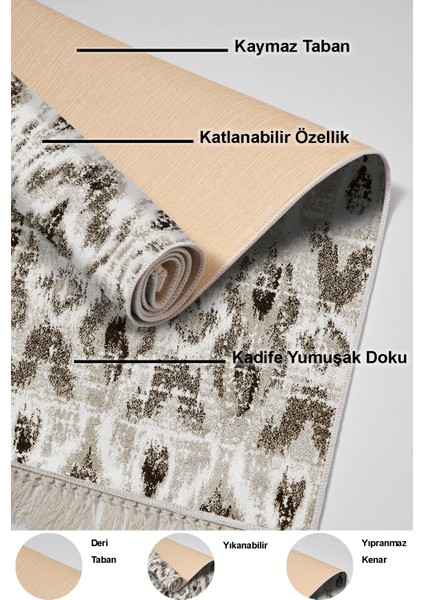 Dijital Mutfak Halısı Yıldız Deri Kaymaz Taban Saçaklı Iskandinav Annika Kahve