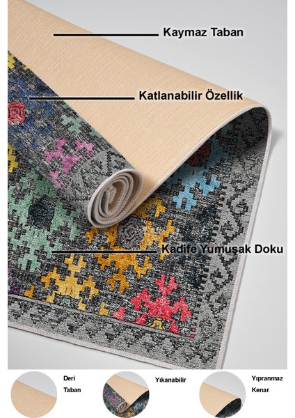 Dijital Mutfak Halısı Yıldız Deri Kaymaz Taban Iskandinav Leesa Renkli
