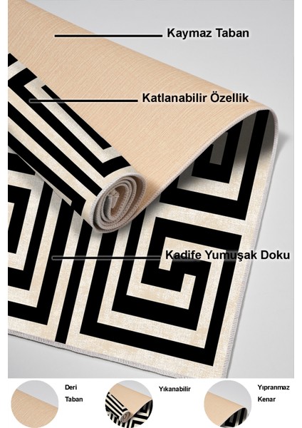 Dijital Mutfak Halısı Yıldız Deri Kaymaz Taban Modern Jem Siyah