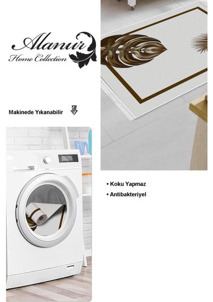 Dijital Mutfak Halısı Trend Keçe Kaymaz Taban Saçaklı Modern Alys Krem