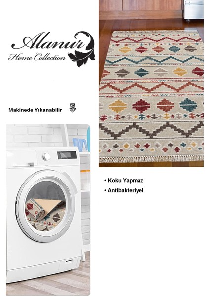 Dijital Mutfak Halısı Yıldız Deri Kaymaz Taban Saçaklı Iskandinav Lizbet Renkli