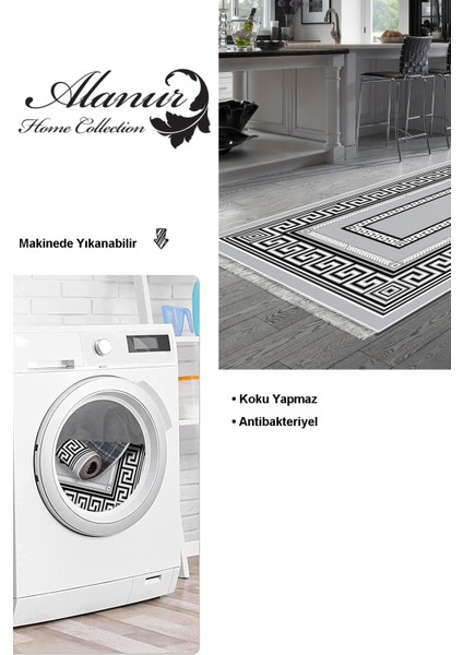 Dijital Mutfak Halısı Star Pamuk Kaymaz Taban Saçaklı Modern Carmel Gri modelleri