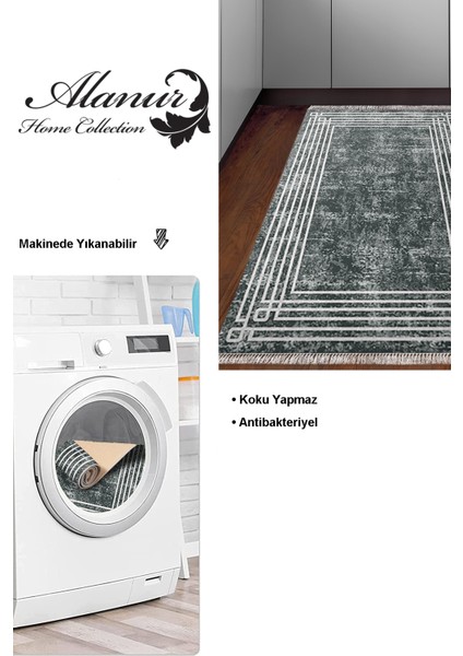 Dijital Mutfak Halısı Yıldız Deri Kaymaz Taban Saçaklı Modern Shelbi Gri