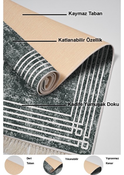 Dijital Mutfak Halısı Yıldız Deri Kaymaz Taban Saçaklı Modern Shelbi Gri