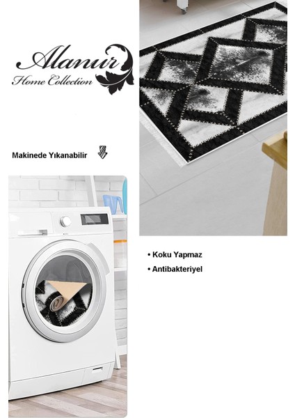 Dijital Mutfak Halısı Yıldız Deri Kaymaz Taban Saçaklı Modern Posy Gri