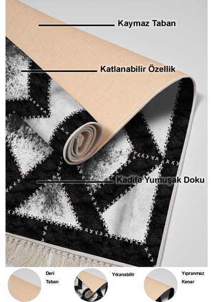 Dijital Mutfak Halısı Yıldız Deri Kaymaz Taban Saçaklı Modern Posy Gri
