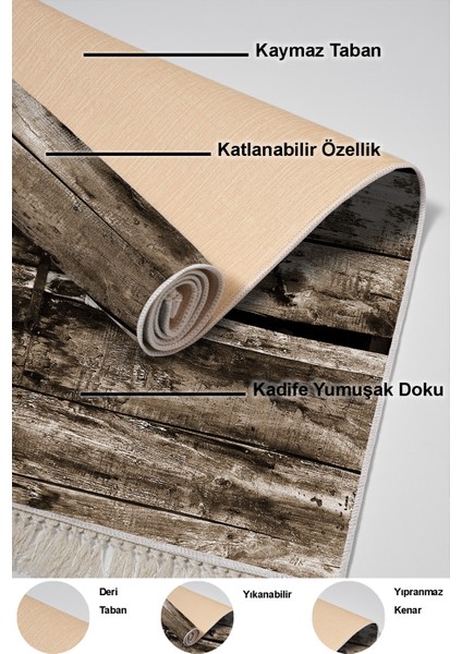Dijital Mutfak Halısı Yıldız Deri Kaymaz Taban Saçaklı Modern Alannah Kahve