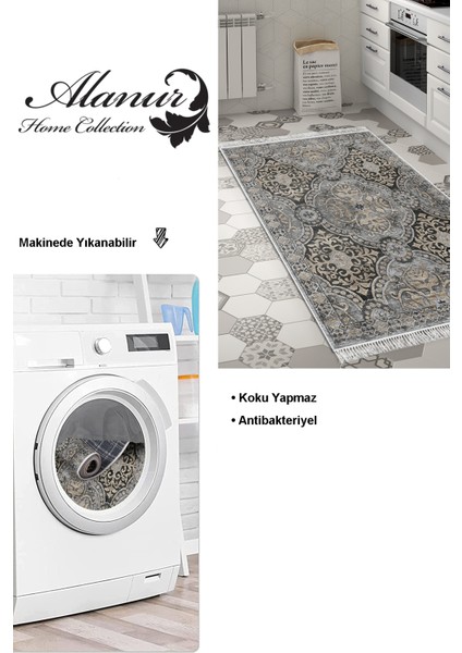 Dijital Mutfak Halısı Star Pamuk Kaymaz Taban Saçaklı Modern Osana Bej modelleri