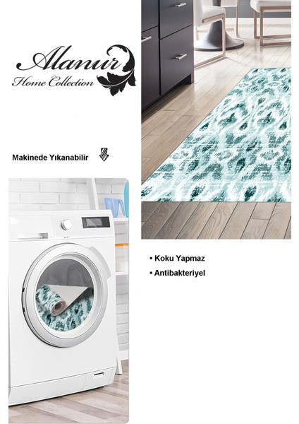 Dijital Mutfak Halısı Trend Keçe Kaymaz Taban Iskandinav Annika Turkuaz modelleri
