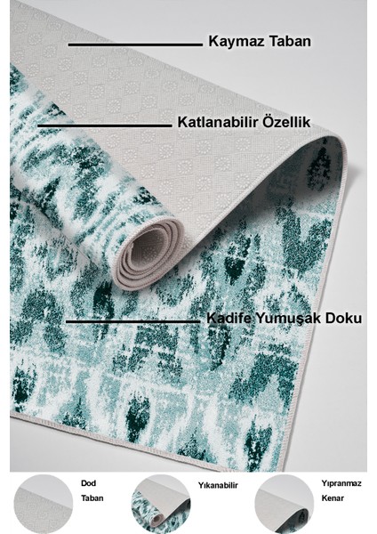 Dijital Mutfak Halısı Trend Keçe Kaymaz Taban Iskandinav Annika Turkuaz indirimleri