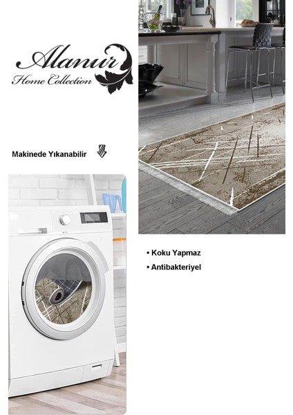 Dijital Mutfak Halısı Star Pamuk Kaymaz Taban Saçaklı Modern Allissa Kahve modelleri