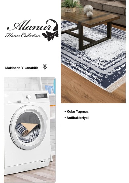 Dijital Salon Halısı Yıldız Deri Kaymaz Taban Saçaklı Modern Mollie Lacivert modelleri