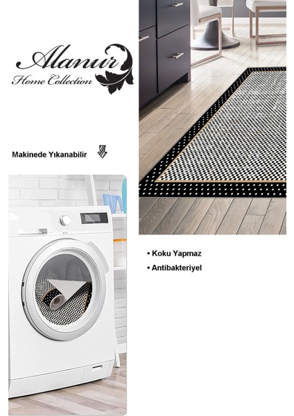 Dijital Mutfak Halısı Trend Keçe Kaymaz Taban Modern Stormy Siyah